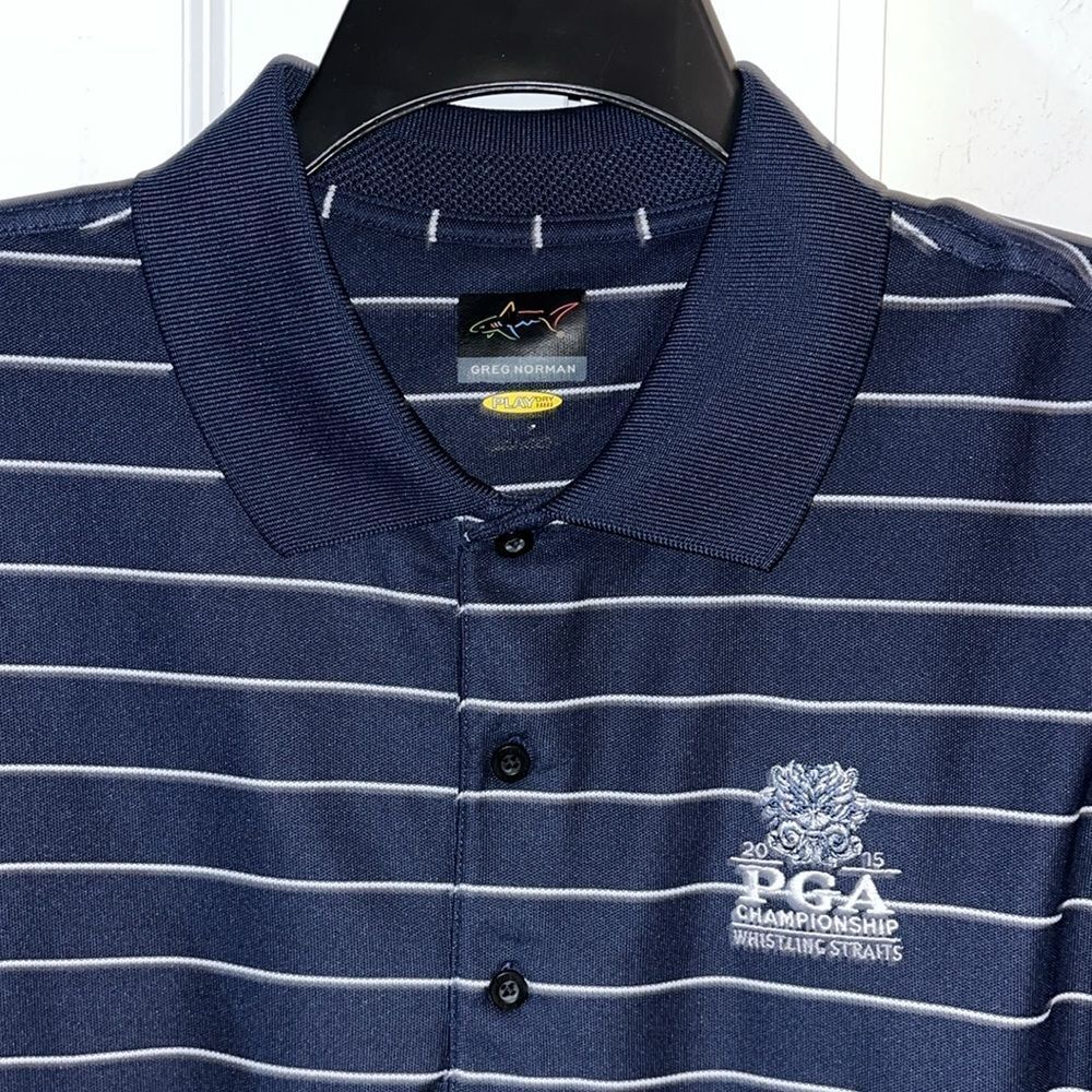 2015 PGA Whistling Straits Michigan Greg Norman Play Dry Golf Polo shirt L Shark